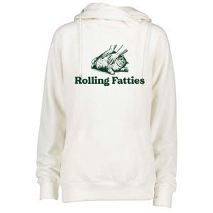 Rolling Fatties Cat Funny Womens Funnel Neck Pullover Hood