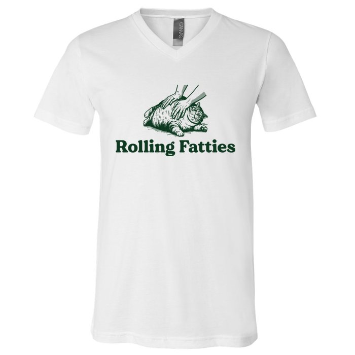 Rolling Fatties Cat Funny V-Neck T-Shirt