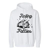 Rolling Fatties Cat Funny Garment-Dyed Fleece Hoodie