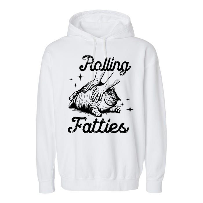 Rolling Fatties Cat Funny Garment-Dyed Fleece Hoodie