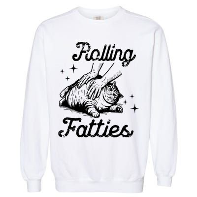 Rolling Fatties Cat Funny Garment-Dyed Sweatshirt