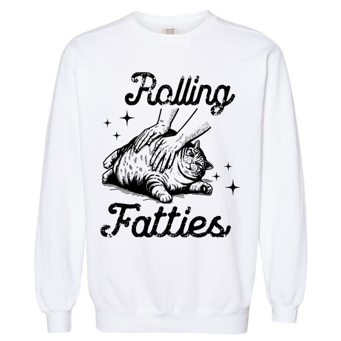 Rolling Fatties Cat Funny Garment-Dyed Sweatshirt