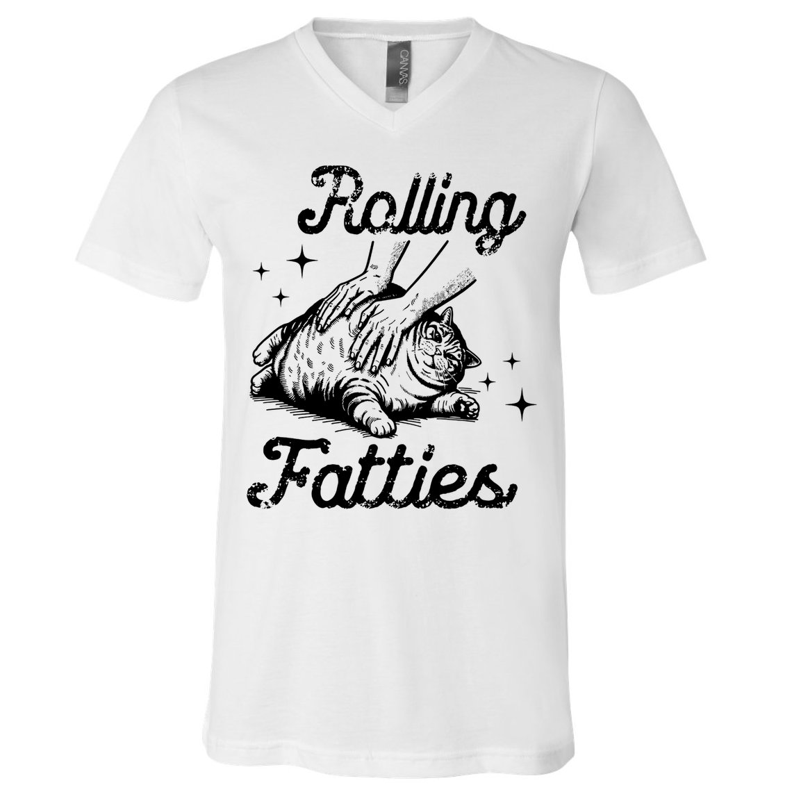 Rolling Fatties Cat Funny V-Neck T-Shirt