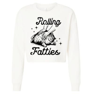 Rolling Fatties Cat Funny Cropped Pullover Crew