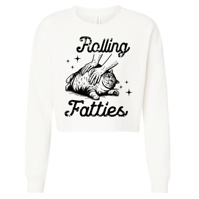 Rolling Fatties Cat Funny Cropped Pullover Crew
