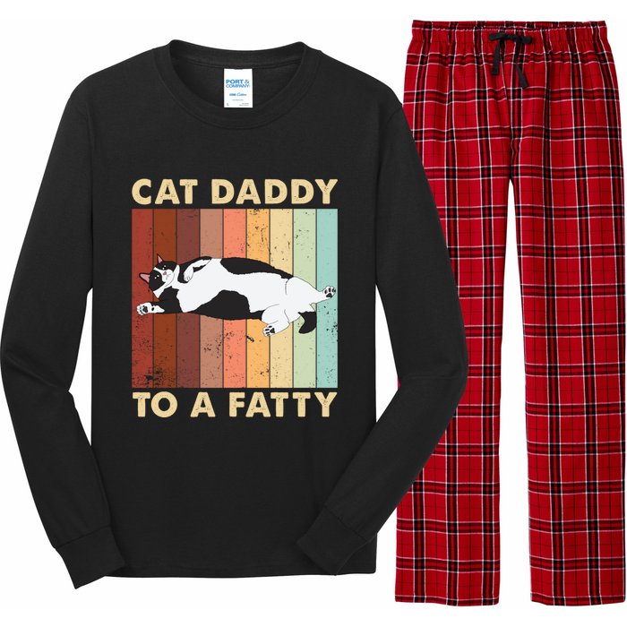 Retro Fat Chonk Dad Funny Cat Daddy To A Fatty Long Sleeve Pajama Set