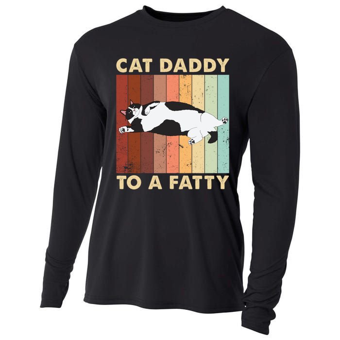 Retro Fat Chonk Dad Funny Cat Daddy To A Fatty Cooling Performance Long Sleeve Crew