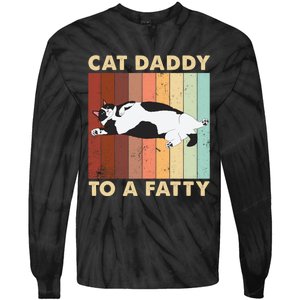 Retro Fat Chonk Dad Funny Cat Daddy To A Fatty Tie-Dye Long Sleeve Shirt