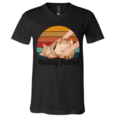 Rolling Fatties Cat Lover Humor Pet Cat Kitten Owner V-Neck T-Shirt