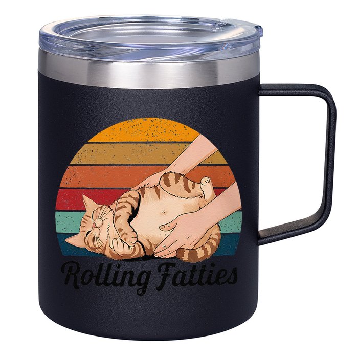 Rolling Fatties Cat Lover Humor Pet Cat Kitten Owner 12oz Stainless Steel Coffee Mug