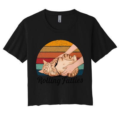 Rolling Fatties Cat Lover Humor Pet Cat Kitten Owner Women's Crop Top Tee