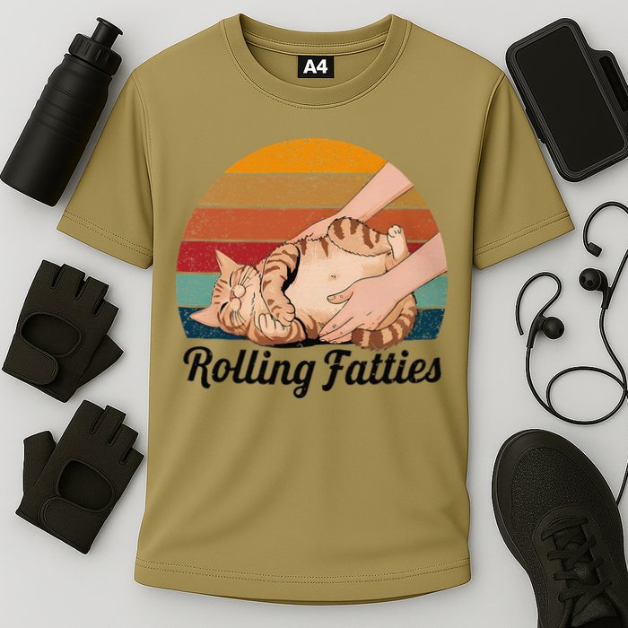 Rolling Fatties Cat Lover Humor Pet Cat Kitten Owner Cooling Performance Crew T-Shirt