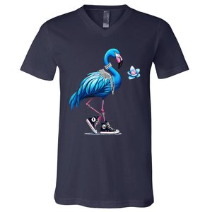 Retro Flamingo Chucks And Pearls Comma La Kamala Harris 2024 V-Neck T-Shirt