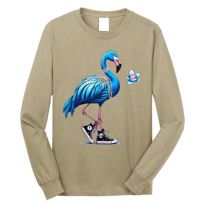 Retro Flamingo Chucks And Pearls Comma La Kamala Harris 2024 Long Sleeve Shirt