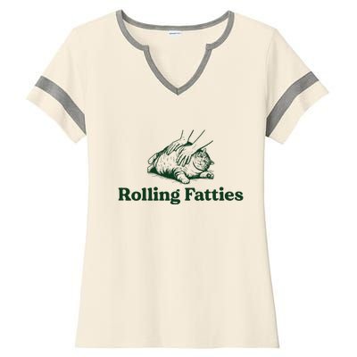 Rolling Fatties Cat Funny Cat Lover Kitten Owner Kitty Ladies Halftime Notch Neck Tee