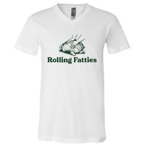 Rolling Fatties Cat Funny Cat Lover Kitten Owner Kitty V-Neck T-Shirt