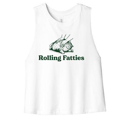 Rolling Fatties Cat Funny Cat Lover Kitten Owner Kitty Women's Racerback Cropped Tank