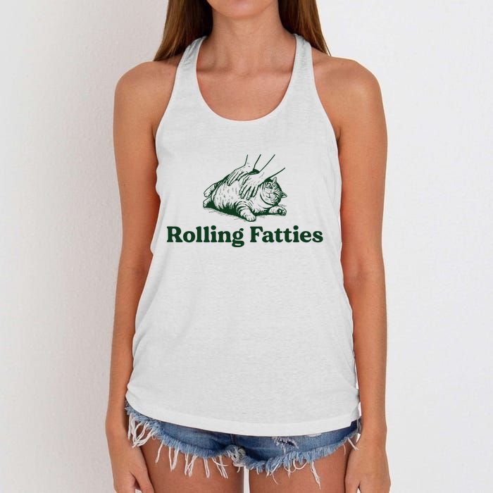 Rolling Fatties Cat Funny Cat Lover Kitten Owner Kitty Women's Knotted Racerback Tank