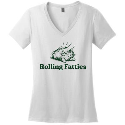 Rolling Fatties Cat Funny Cat Lover Kitten Owner Kitty Women's V-Neck T-Shirt