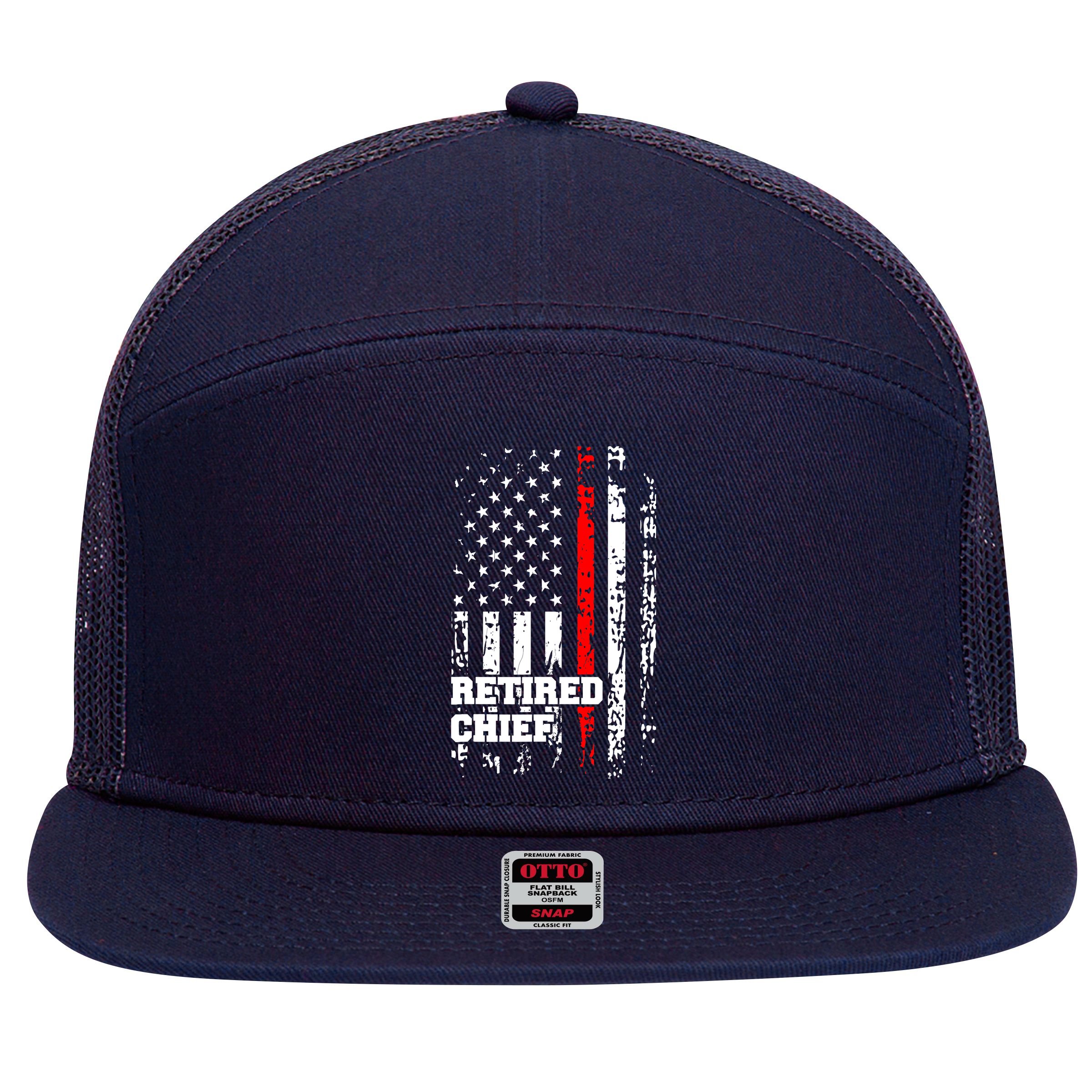 Retired Fire Chief Firefighter Rank Retirement Gift 7 Panel Mesh Trucker Snapback Hat