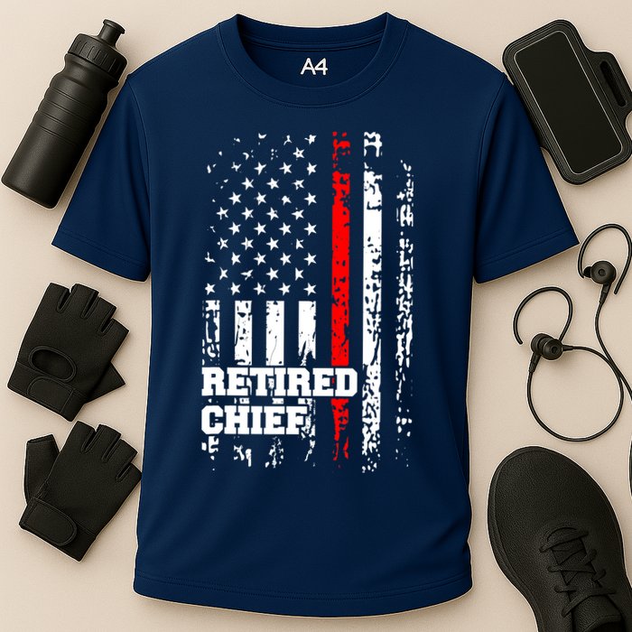 Retired Fire Chief Firefighter Rank Retirement Gift Cooling Performance Crew T-Shirt
