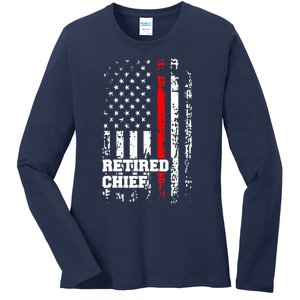 Retired Fire Chief Firefighter Rank Retirement Gift Ladies Long Sleeve Shirt