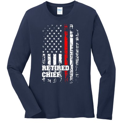 Retired Fire Chief Firefighter Rank Retirement Gift Ladies Long Sleeve Shirt