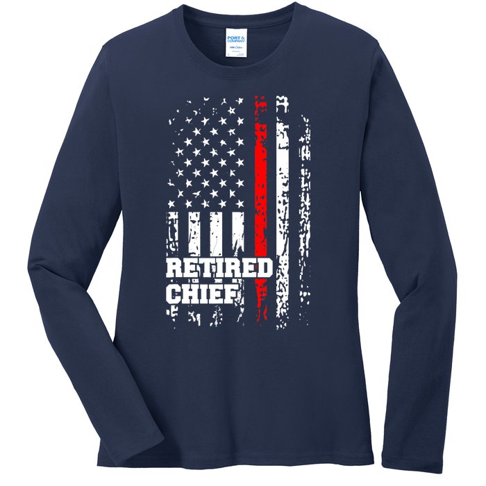 Retired Fire Chief Firefighter Rank Retirement Gift Ladies Long Sleeve Shirt