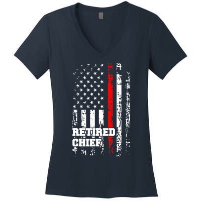 Retired Fire Chief Firefighter Rank Retirement Gift Women's V-Neck T-Shirt