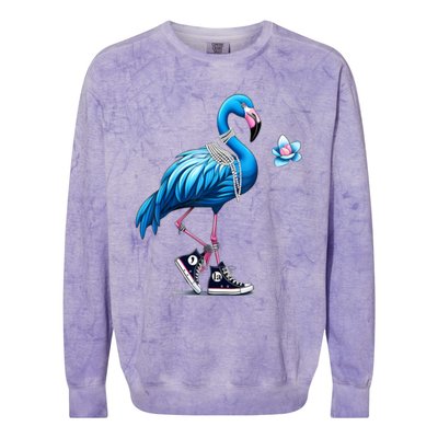 Retro Flamingo Chucks And Pearls Comma La Kamala Harris 2024 Gift Colorblast Crewneck Sweatshirt