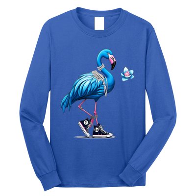 Retro Flamingo Chucks And Pearls Comma La Kamala Harris 2024 Gift Long Sleeve Shirt