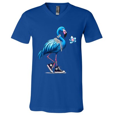 Retro Flamingo Chucks And Pearls Comma La Kamala Harris 2024 Gift V-Neck T-Shirt