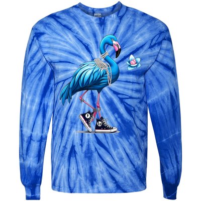 Retro Flamingo Chucks And Pearls Comma La Kamala Harris 2024 Gift Tie-Dye Long Sleeve Shirt