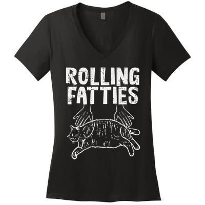 Rolling Fatties Cat Funny Fat Kitten Women's V-Neck T-Shirt
