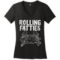 Rolling Fatties Cat Funny Fat Kitten Women's V-Neck T-Shirt