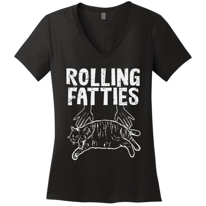 Rolling Fatties Cat Funny Fat Kitten Women's V-Neck T-Shirt
