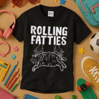 Rolling Fatties Cat Funny Fat Kitten Kids T-Shirt