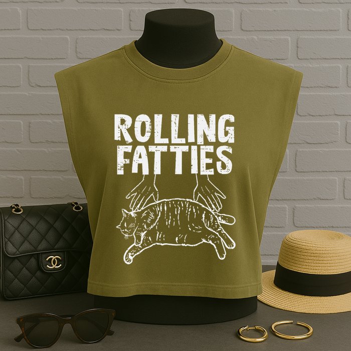 Rolling Fatties Cat Funny Fat Kitten Garment-Dyed Women's Muscle Tee