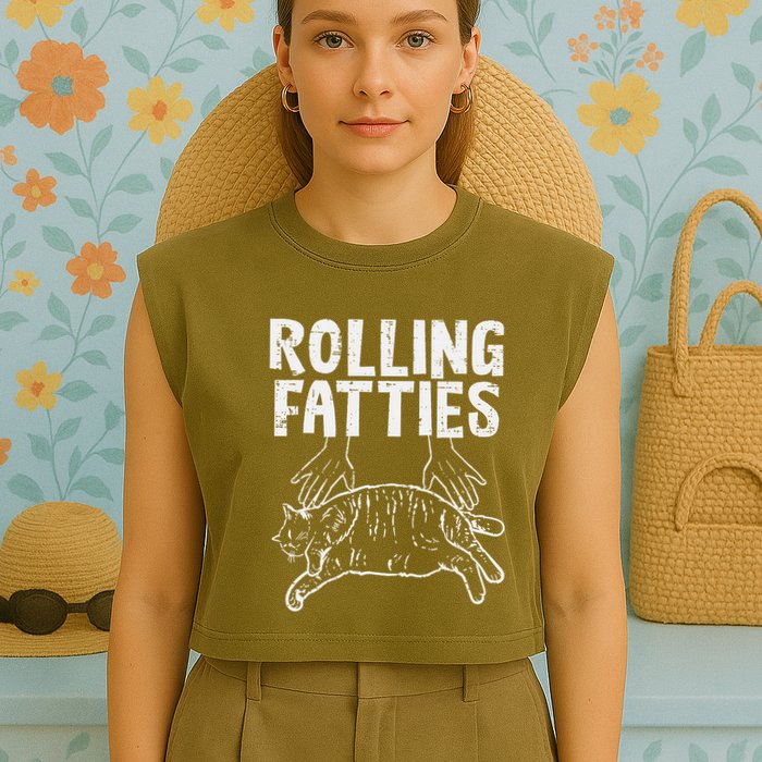 Rolling Fatties Cat Funny Fat Kitten Garment-Dyed Women's Muscle Tee