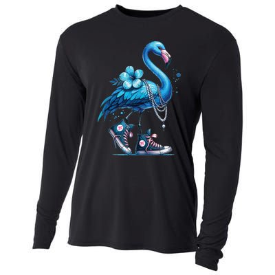 Retro Flamingo Chucks And Pearls Comma La Kamala Harris 2024 Cooling Performance Long Sleeve Crew