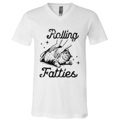 Rolling Fatties Cat Funny Cute Cat Lover Kitten Owner Kitty V-Neck T-Shirt