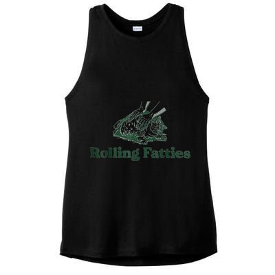 Rolling Fatties Cat Funny Cute Ladies PosiCharge Tri-Blend Wicking Tank