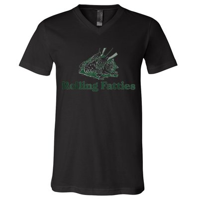 Rolling Fatties Cat Funny Cute V-Neck T-Shirt