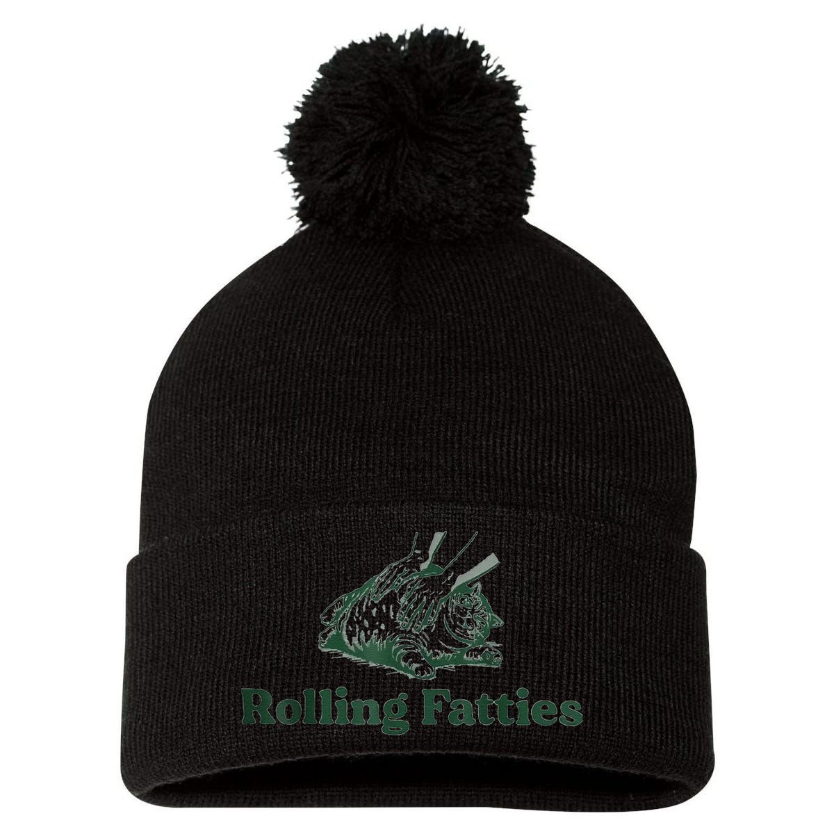 Rolling Fatties Cat Funny Cute Pom Pom 12in Knit Beanie