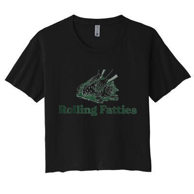 Rolling Fatties Cat Funny Cute Women's Crop Top Tee
