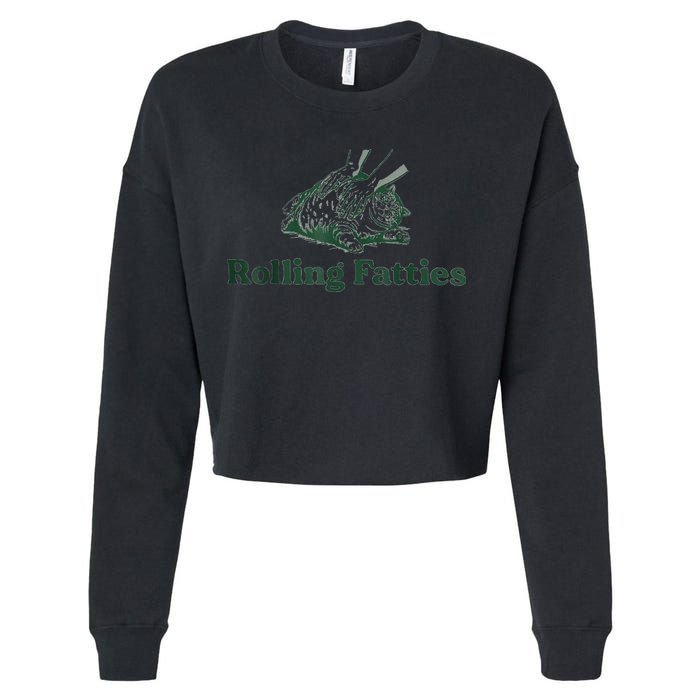 Rolling Fatties Cat Funny Cute Cropped Pullover Crew