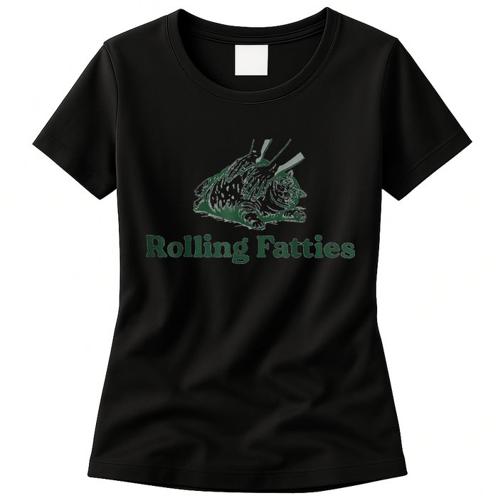Rolling Fatties Cat Funny Cute Womens T-Shirt