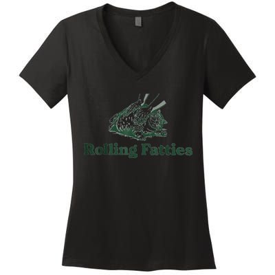 Rolling Fatties Cat Funny Cute Women's V-Neck T-Shirt