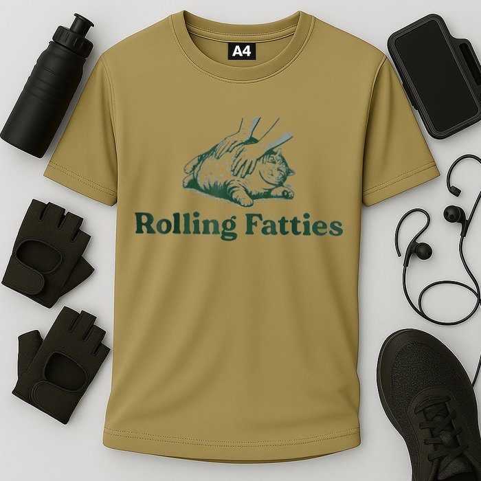 Rolling Fatties Cat Funny Cute Cooling Performance Crew T-Shirt