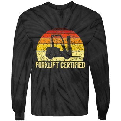 Retro Forklift Certified Forklift Operator Lift Truck Driver Tie-Dye Long Sleeve Shirt